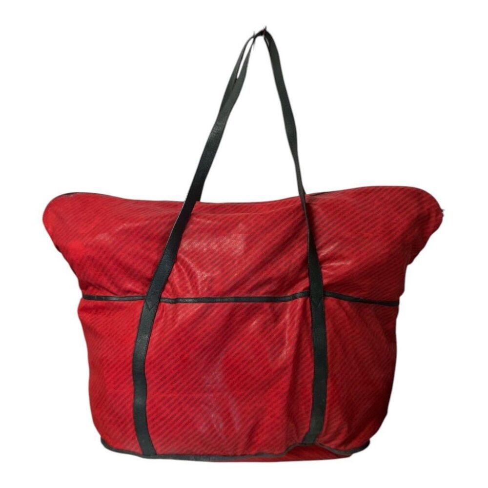 Gucci XL Travel Tote Red & Black Stripe Vintage 90s Weekender Bag w/ Pouch, Rare - Picture 3 of 14